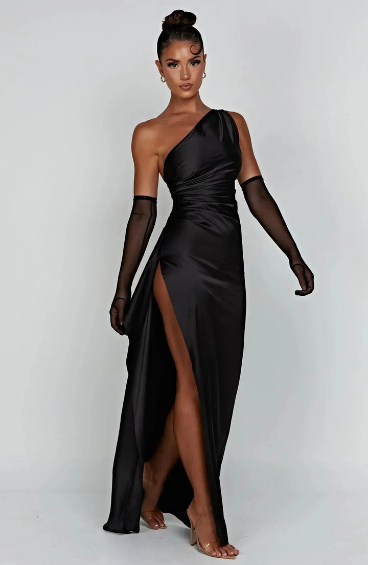 ISLA | Elegant One-Shoulder Backless Satin Dress