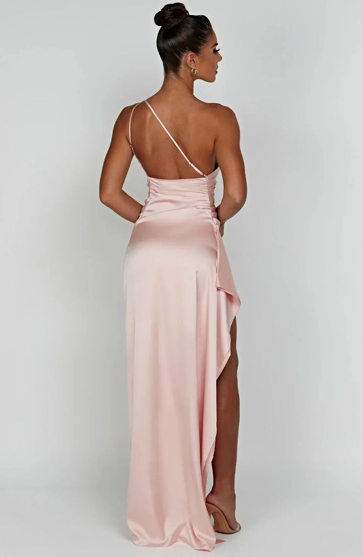 ISLA | Elegant One-Shoulder Backless Satin Dress