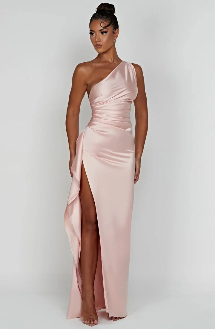 ISLA | Elegant One-Shoulder Backless Satin Dress