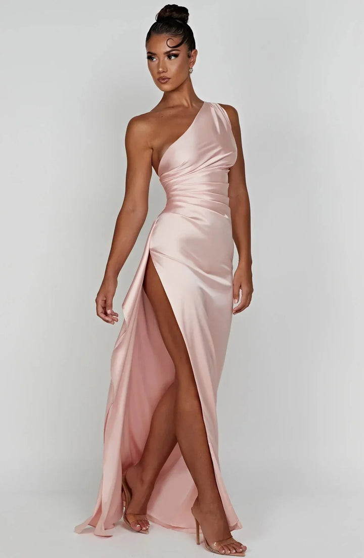 ISLA | Elegant One-Shoulder Backless Satin Dress