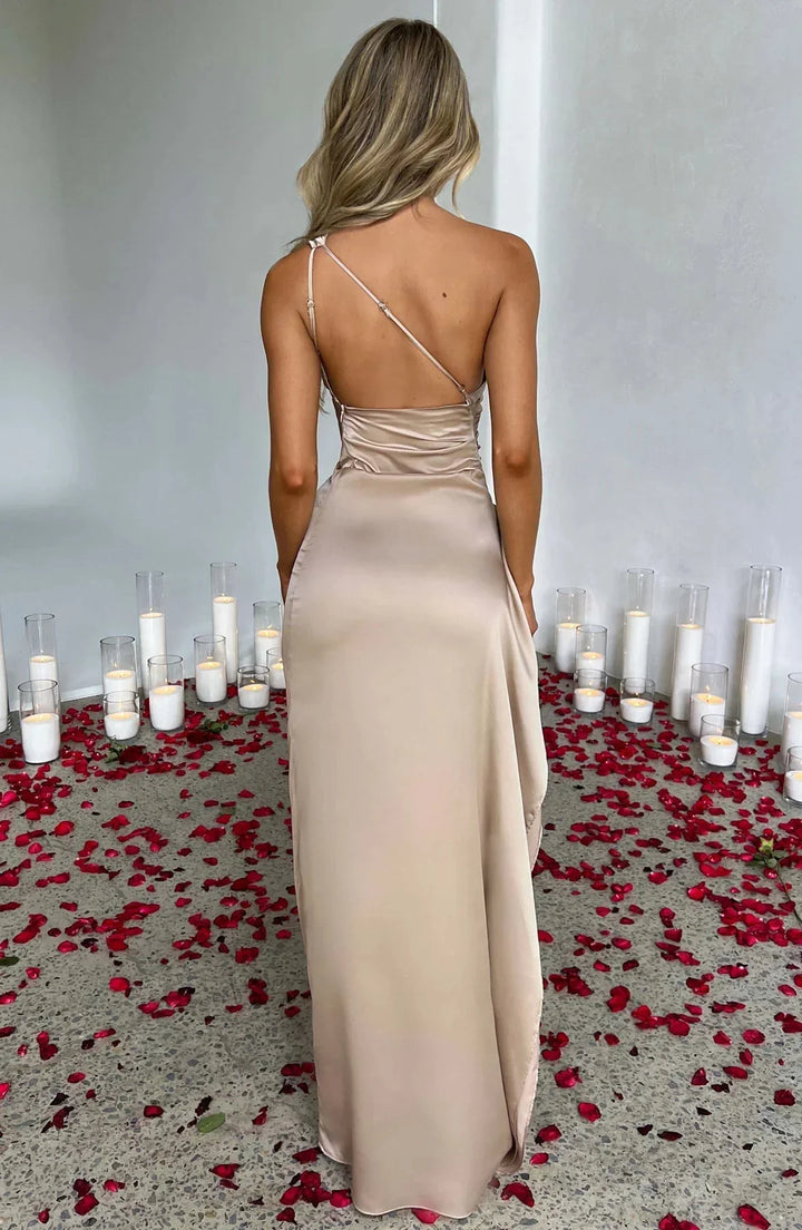 ISLA | Elegant One-Shoulder Backless Satin Dress