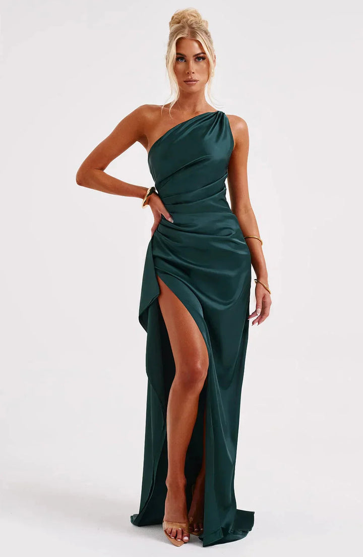 ISLA | Elegant One-Shoulder Backless Satin Dress