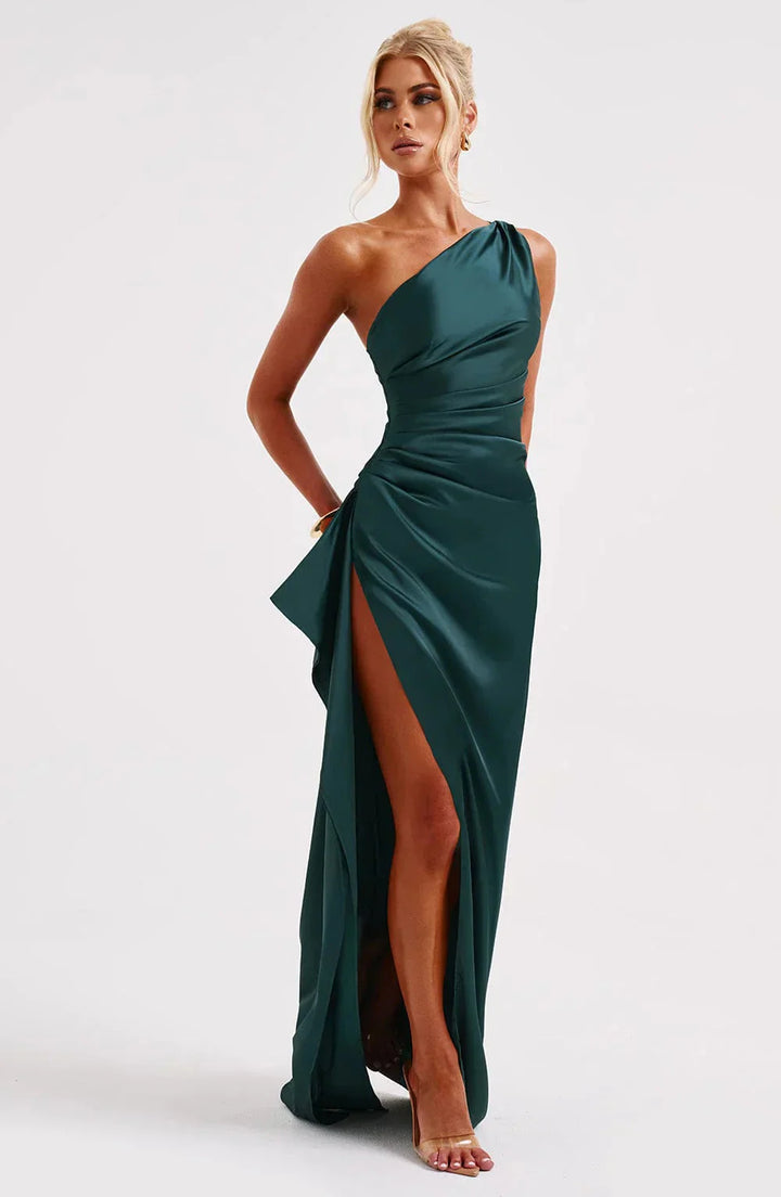 ISLA | Elegant One-Shoulder Backless Satin Dress