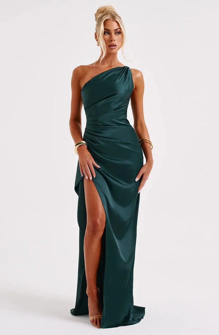 ISLA | Elegant One-Shoulder Backless Satin Dress