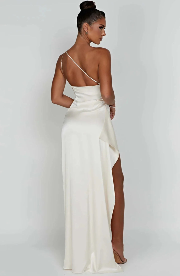 ISLA | Elegant One-Shoulder Backless Satin Dress