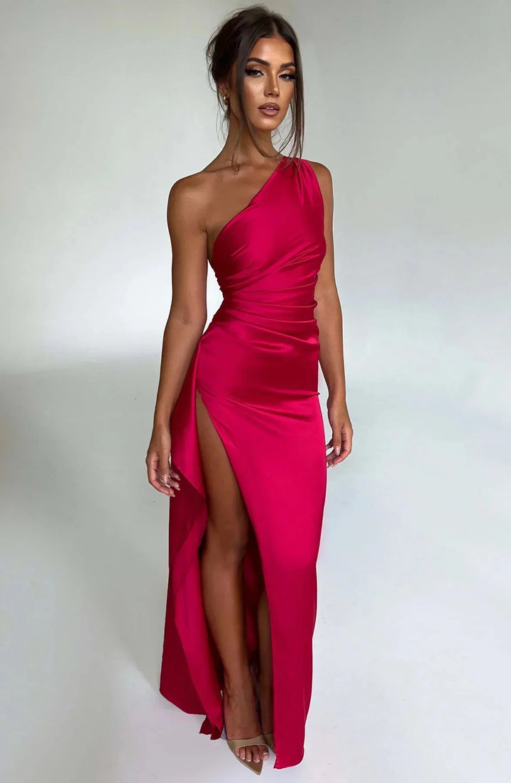 ISLA | Elegant One-Shoulder Backless Satin Dress