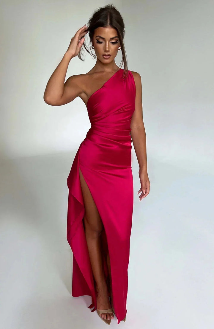 ISLA | Elegant One-Shoulder Backless Satin Dress