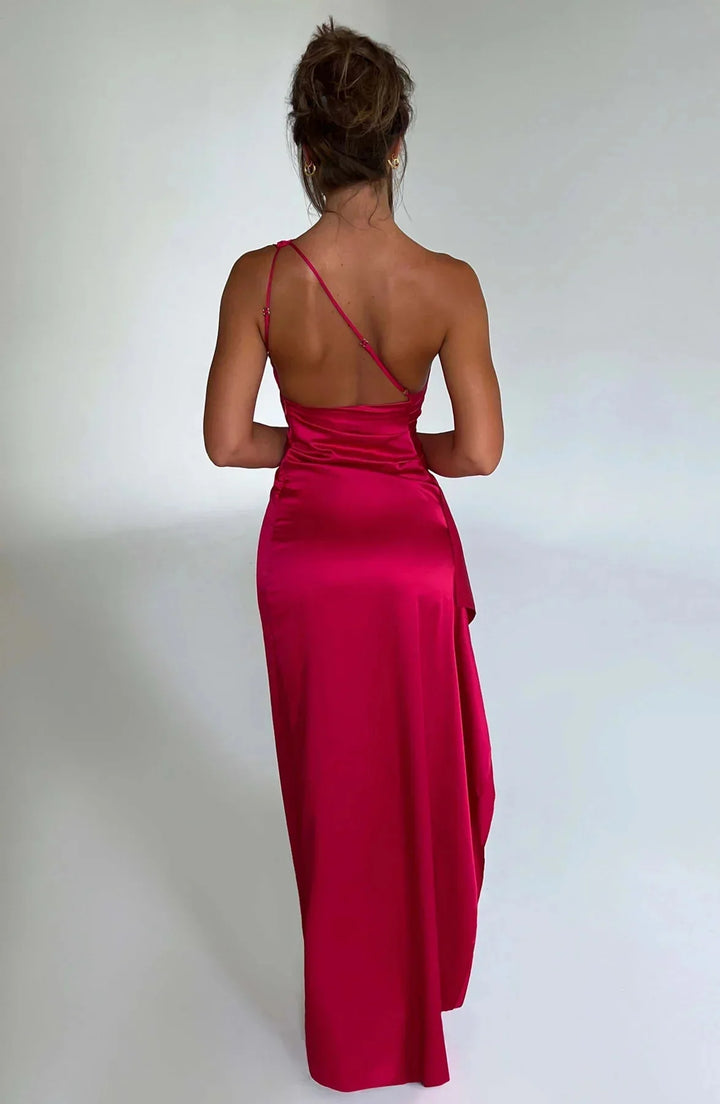 ISLA | Elegant One-Shoulder Backless Satin Dress