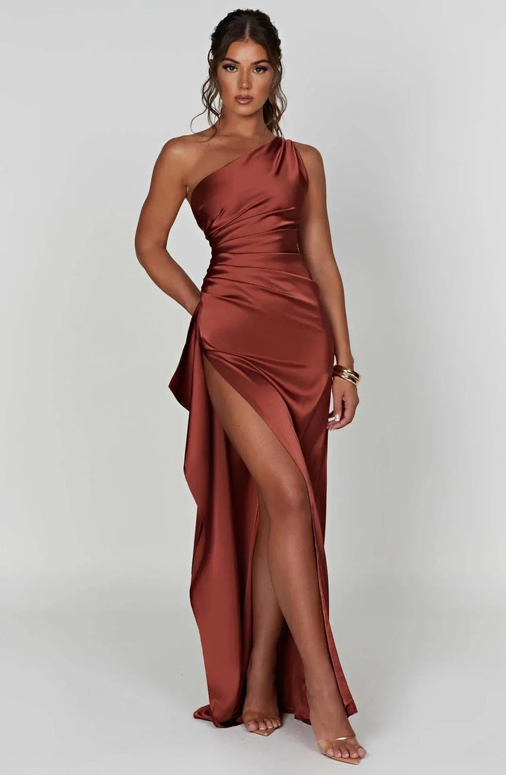 ISLA | Elegant One-Shoulder Backless Satin Dress