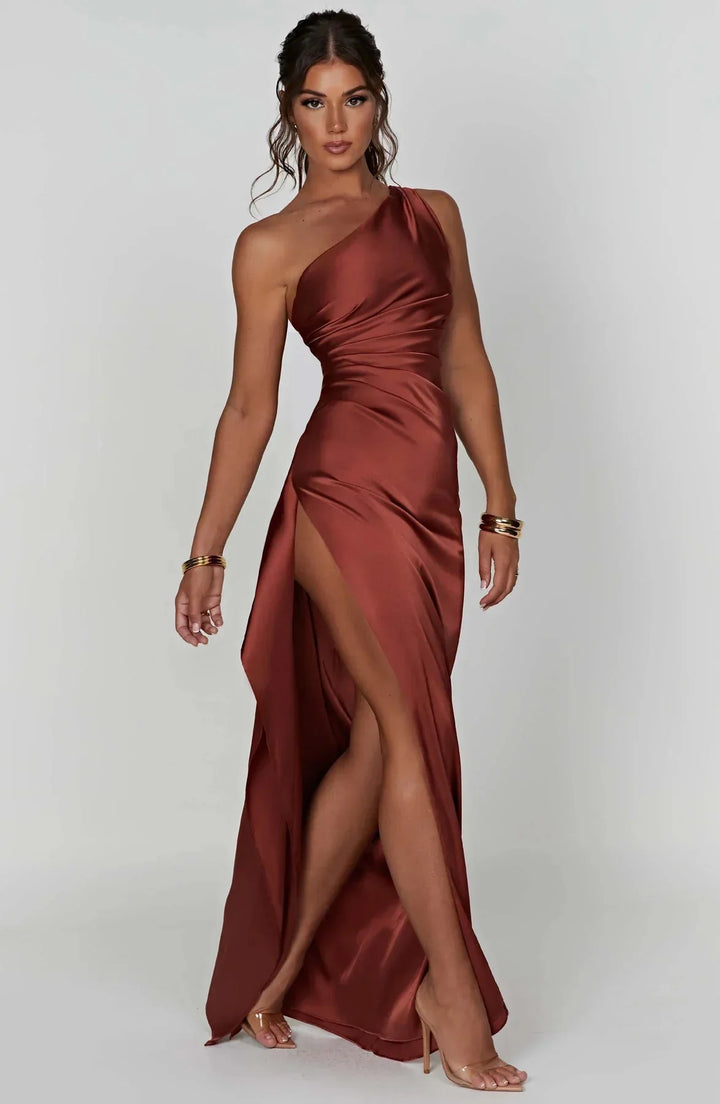 ISLA | Elegant One-Shoulder Backless Satin Dress