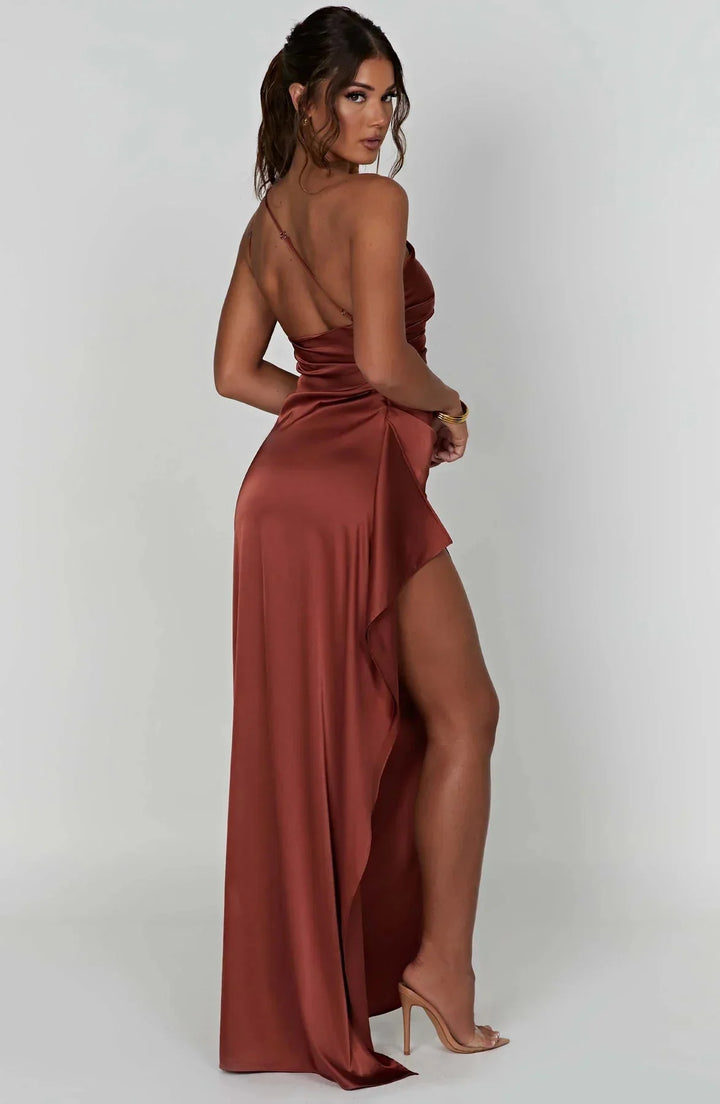 ISLA | Elegant One-Shoulder Backless Satin Dress