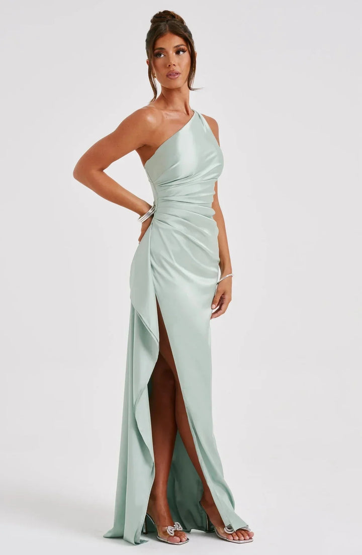 ISLA | Elegant One-Shoulder Backless Satin Dress
