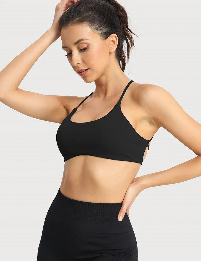 Criss Cross Yoga Sports Bra – Seamless Padded Workout Top for Women