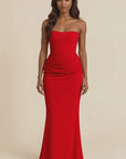 Aurora Strapless Pleated Satin Maxi Dress