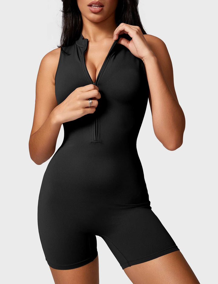 LuxeFit Sleeveless Jumpsuit | Half-Zip Mock Neck & Slim-Fit Design for Confidence