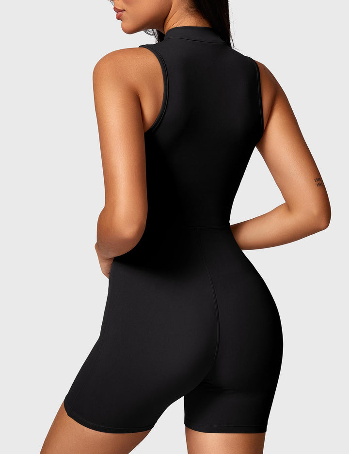 LuxeFit Sleeveless Jumpsuit | Half-Zip Mock Neck & Slim-Fit Design for Confidence