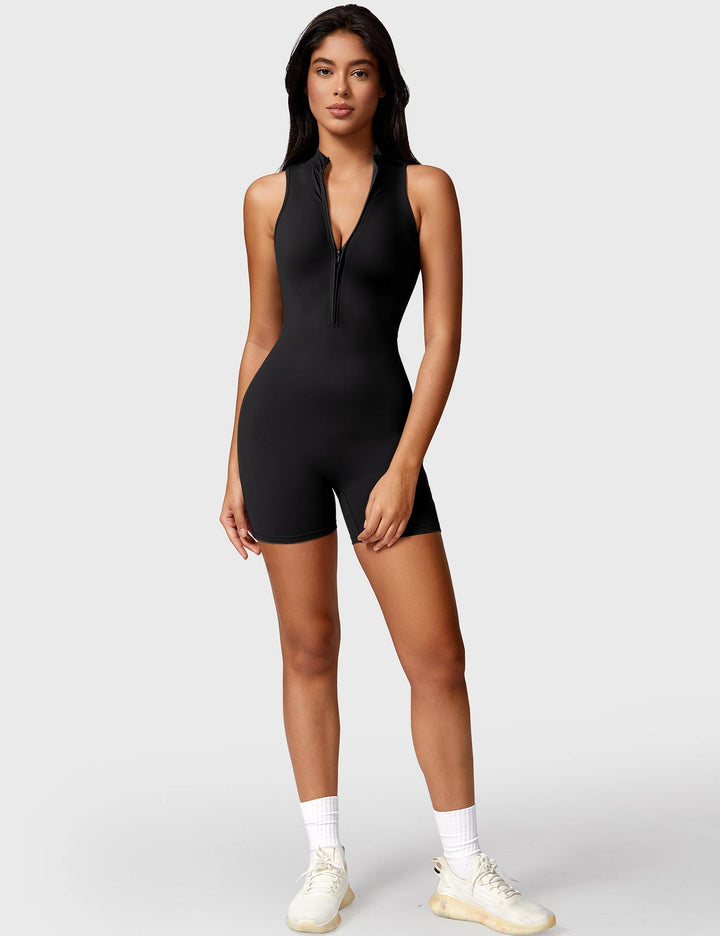 LuxeFit Sleeveless Jumpsuit | Half-Zip Mock Neck & Slim-Fit Design for Confidence