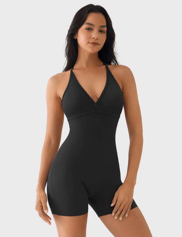 SerenityFit Halter Romper | V-Neck & Butt-Lifting Design for Confidence