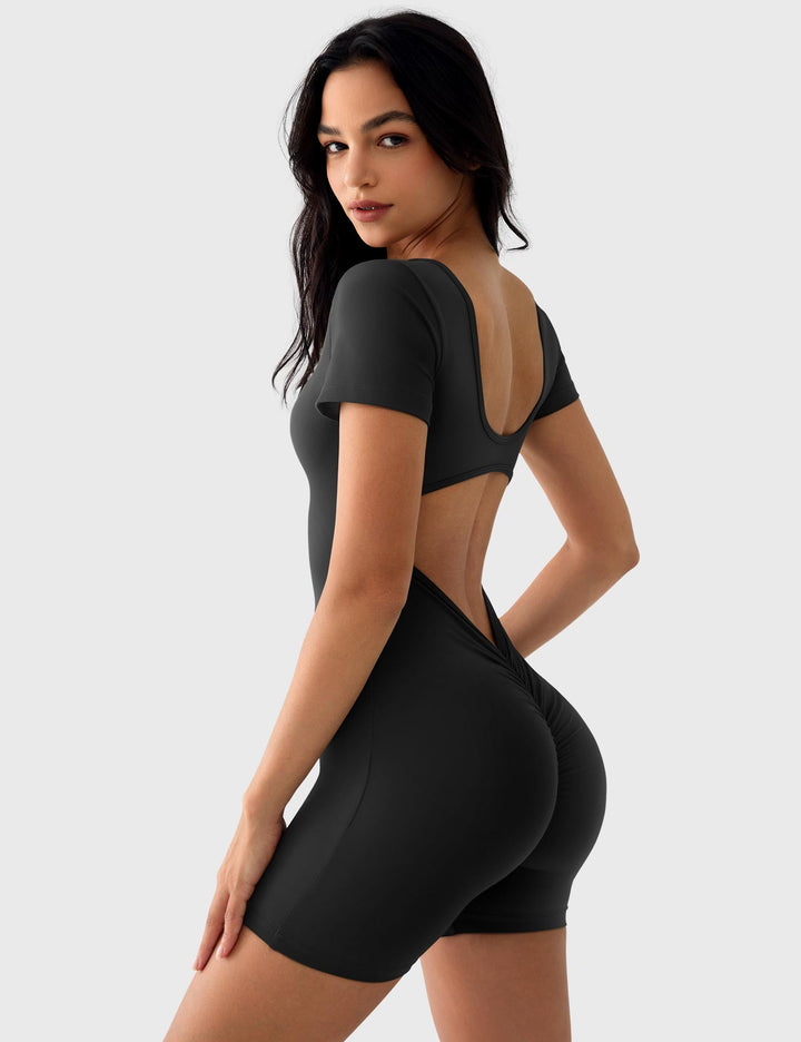 VivaFit Romper | Stylish Scrunch Butt V-Back &amp; U-Neck for Workouts