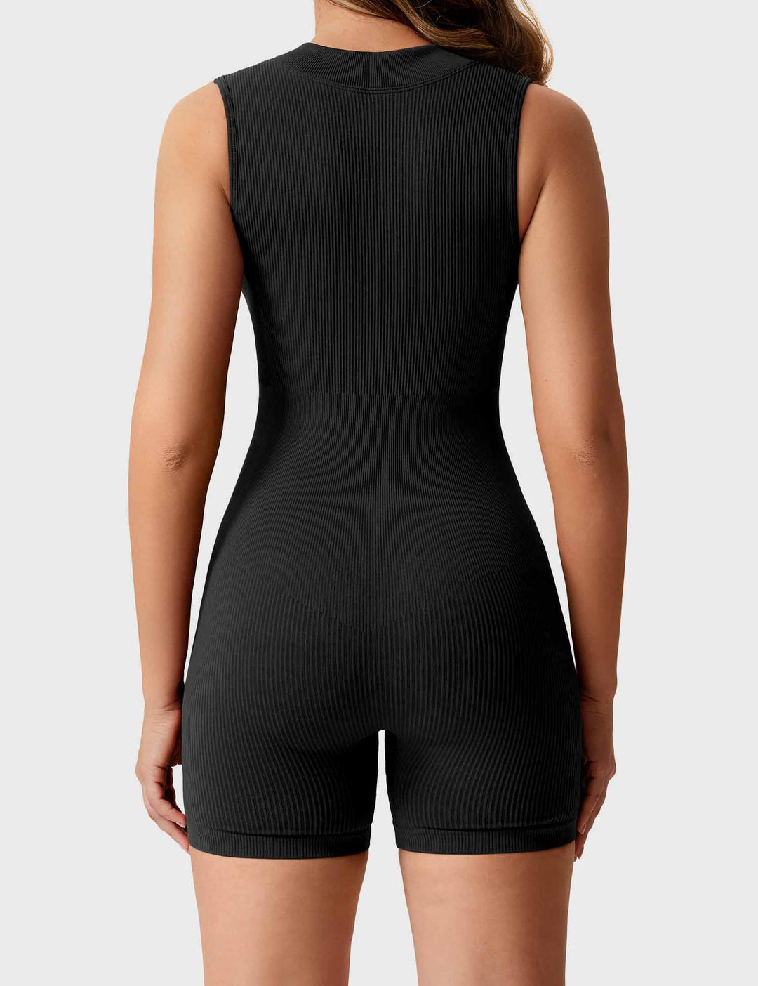 FitLuxe Ribbed Romper | Sleeveless Design & Half-Zip Collar for Style & Comfort