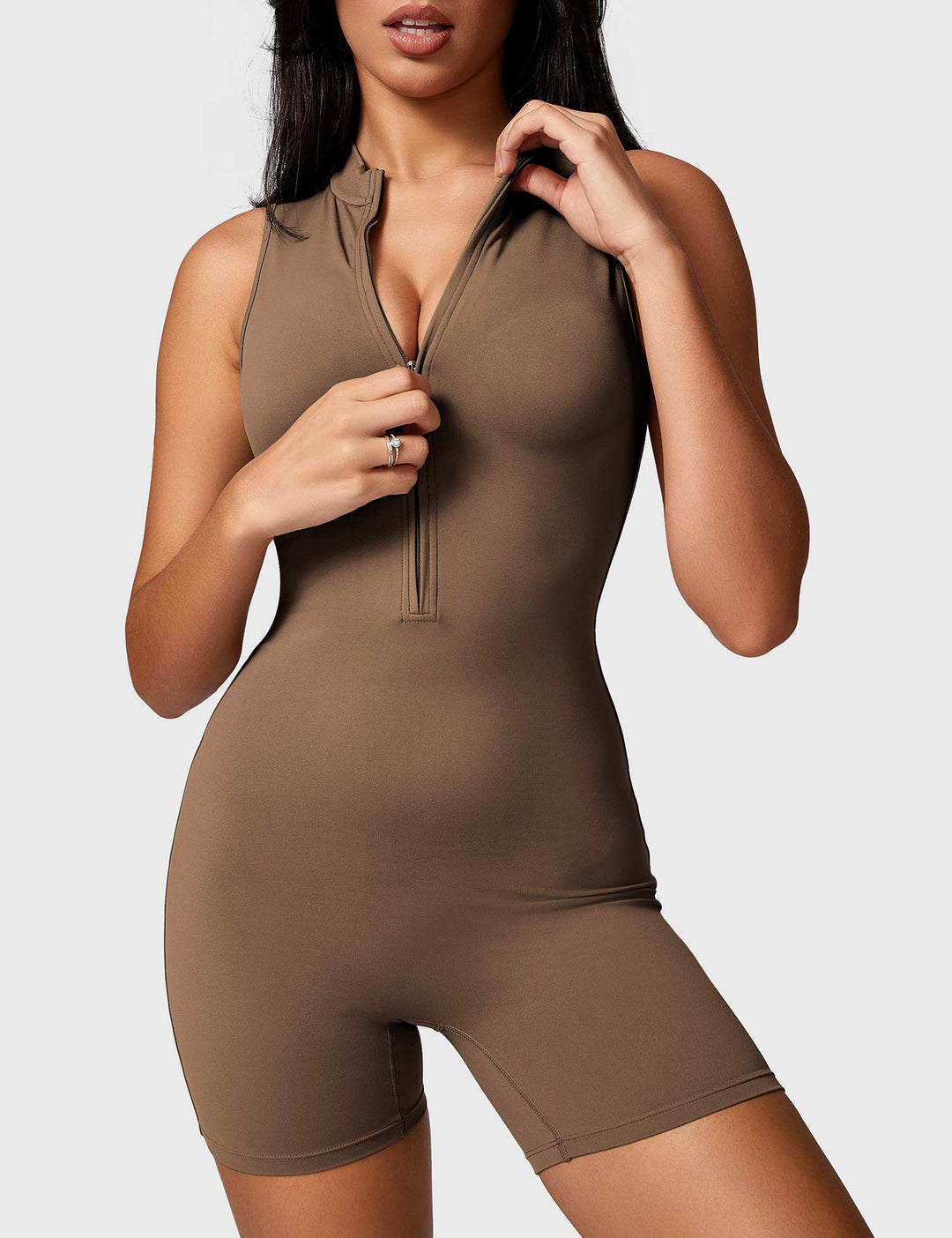 LuxeFit Sleeveless Jumpsuit | Half-Zip Mock Neck & Slim-Fit Design for Confidence