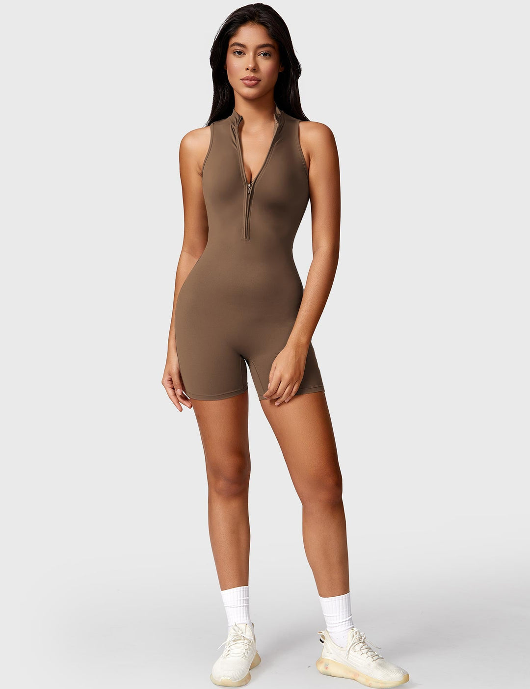 LuxeFit Sleeveless Jumpsuit | Half-Zip Mock Neck & Slim-Fit Design for Confidence