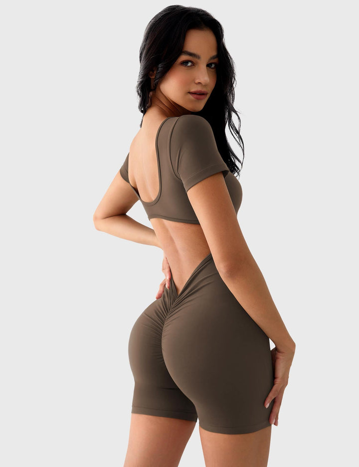 VivaFit Romper | Stylish Scrunch Butt V-Back &amp; U-Neck for Workouts