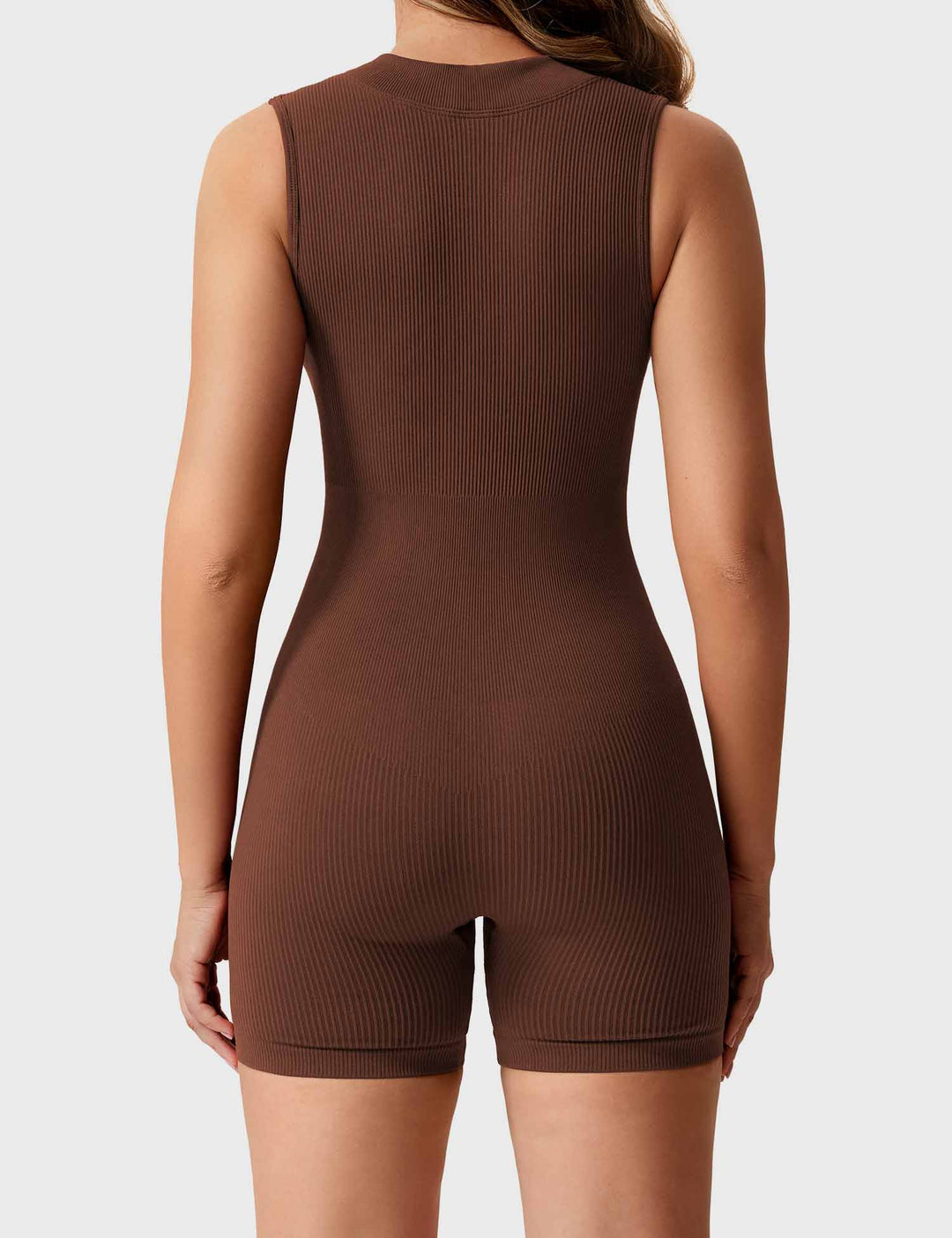 FitLuxe Ribbed Romper | Sleeveless Design & Half-Zip Collar for Style & Comfort