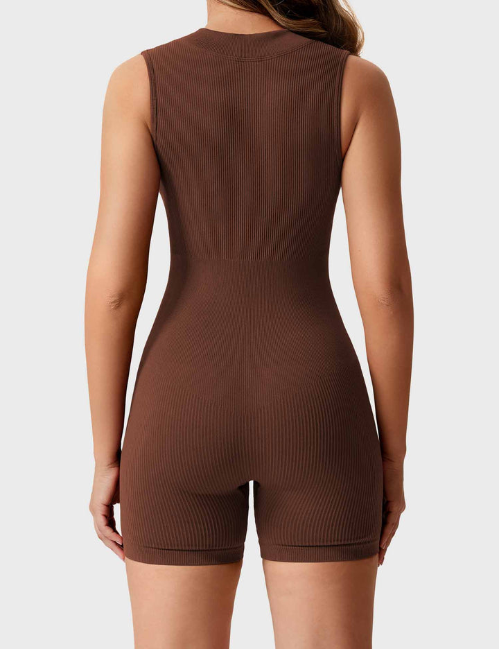 FitLuxe Ribbed Romper | Sleeveless Design & Half-Zip Collar for Style & Comfort