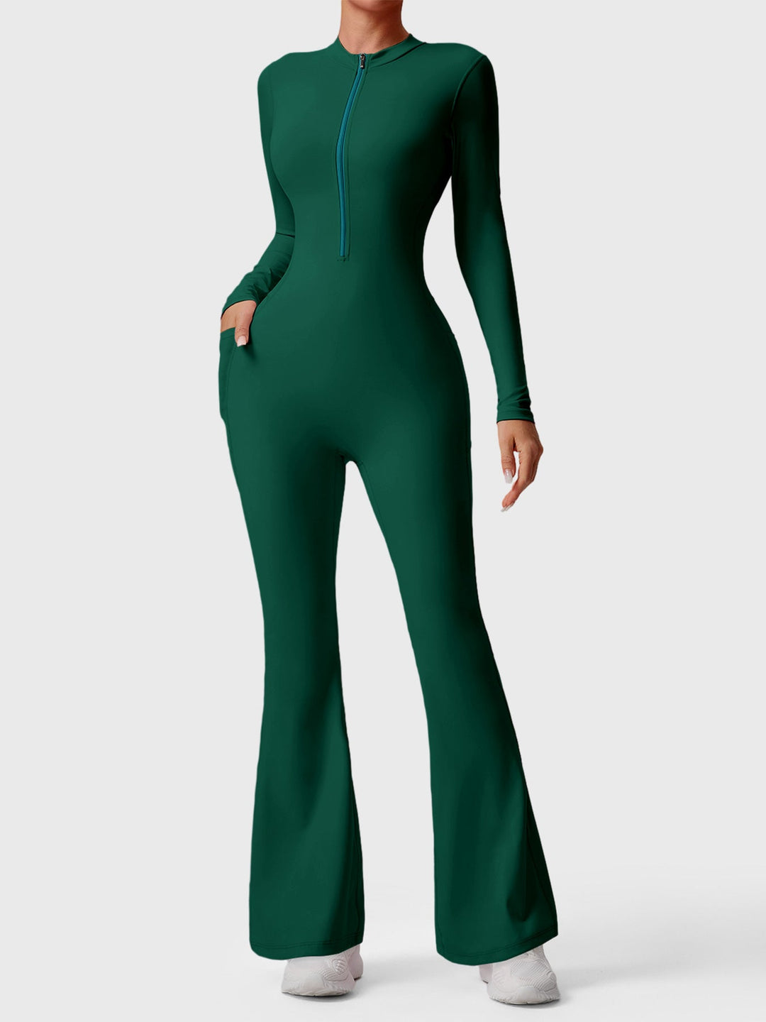 Hope | Flared Zipper Jumpsuit with Half-Zip Collar