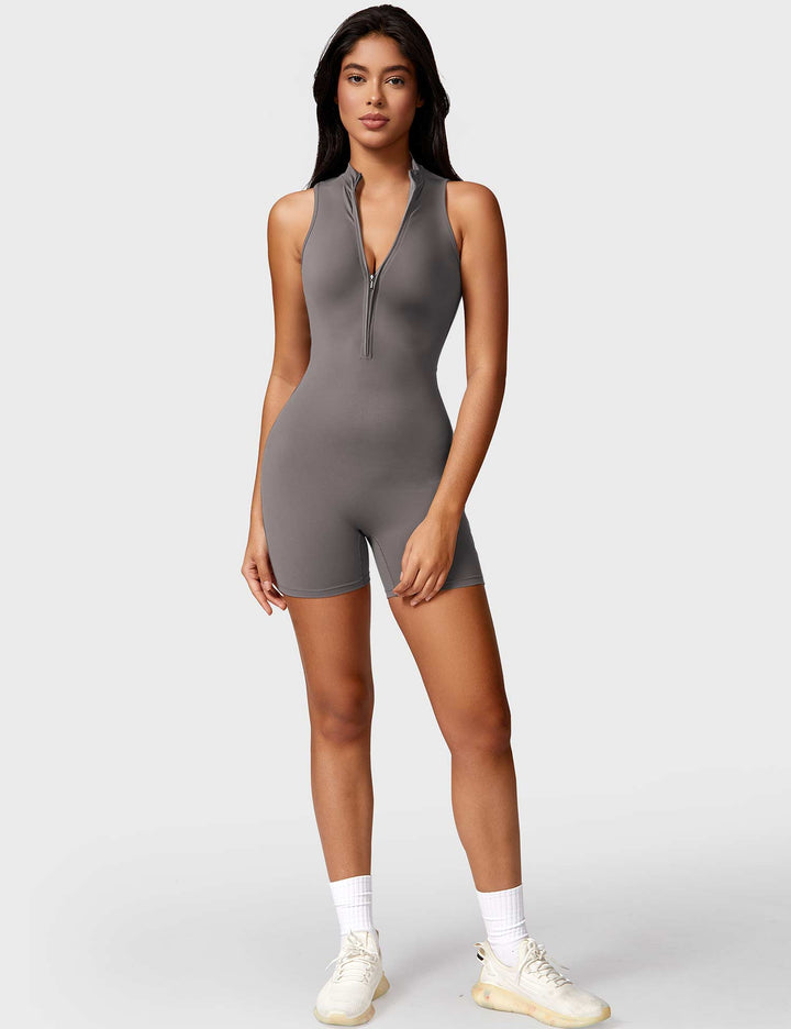 LuxeFit Sleeveless Jumpsuit | Half-Zip Mock Neck & Slim-Fit Design for Confidence