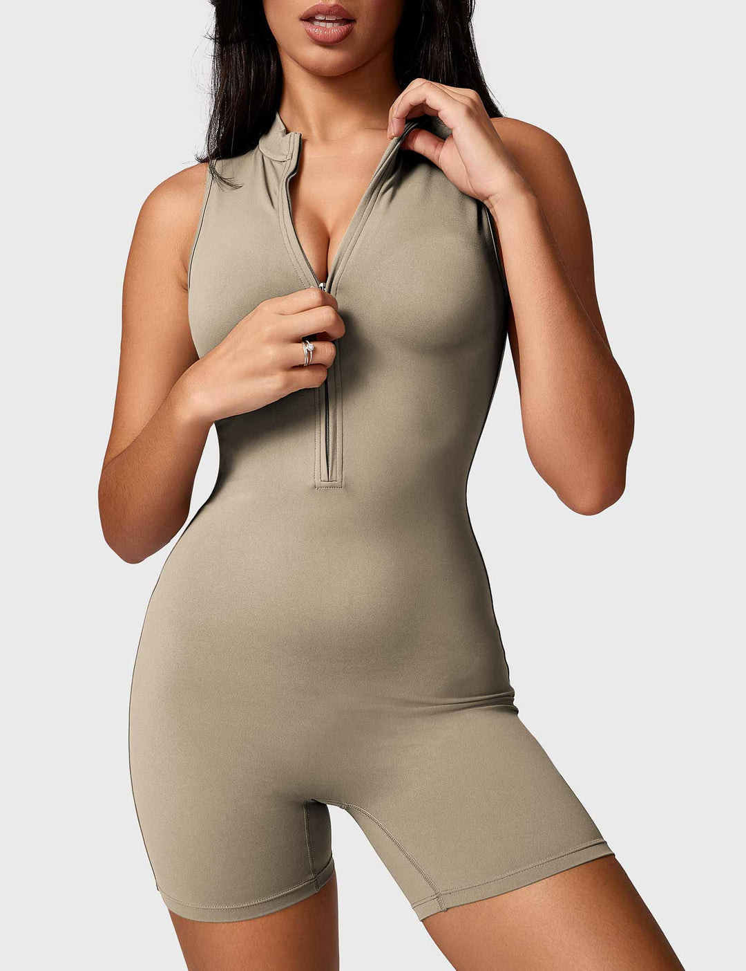 LuxeFit Sleeveless Jumpsuit | Half-Zip Mock Neck & Slim-Fit Design for Confidence