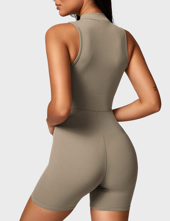 LuxeFit Sleeveless Jumpsuit | Half-Zip Mock Neck & Slim-Fit Design for Confidence