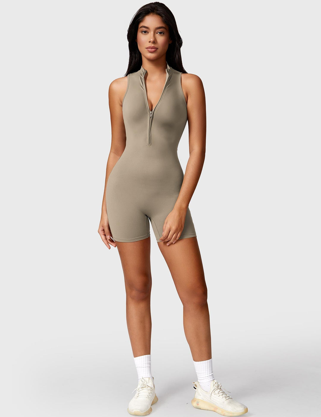 LuxeFit Sleeveless Jumpsuit | Half-Zip Mock Neck & Slim-Fit Design for Confidence