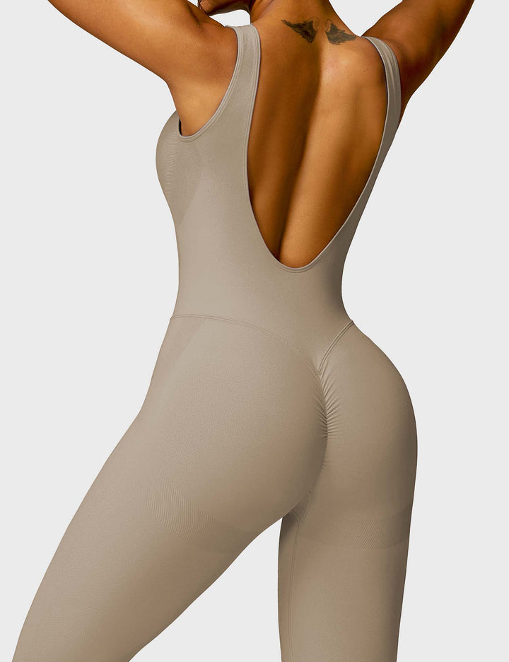 Sierra - Luxe Sculpt Jumpsuit | High Neck, Ruched Detailing, Open Back