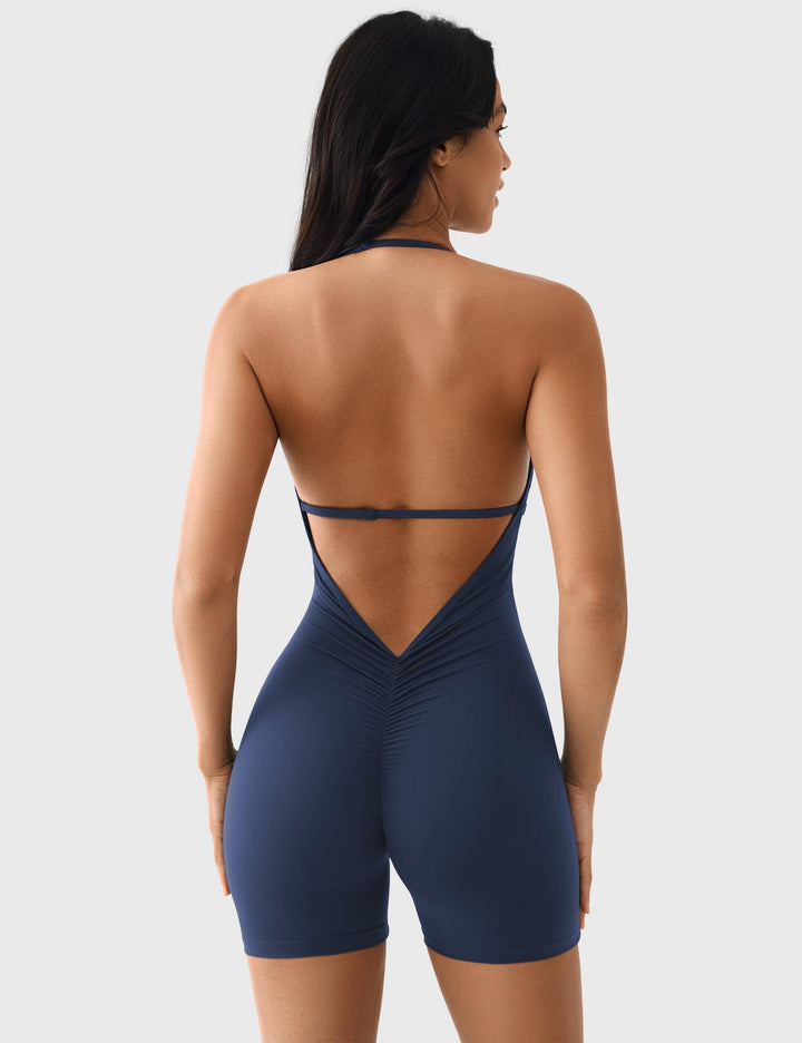 SerenityFit Halter Romper | V-Neck & Butt-Lifting Design for Confidence