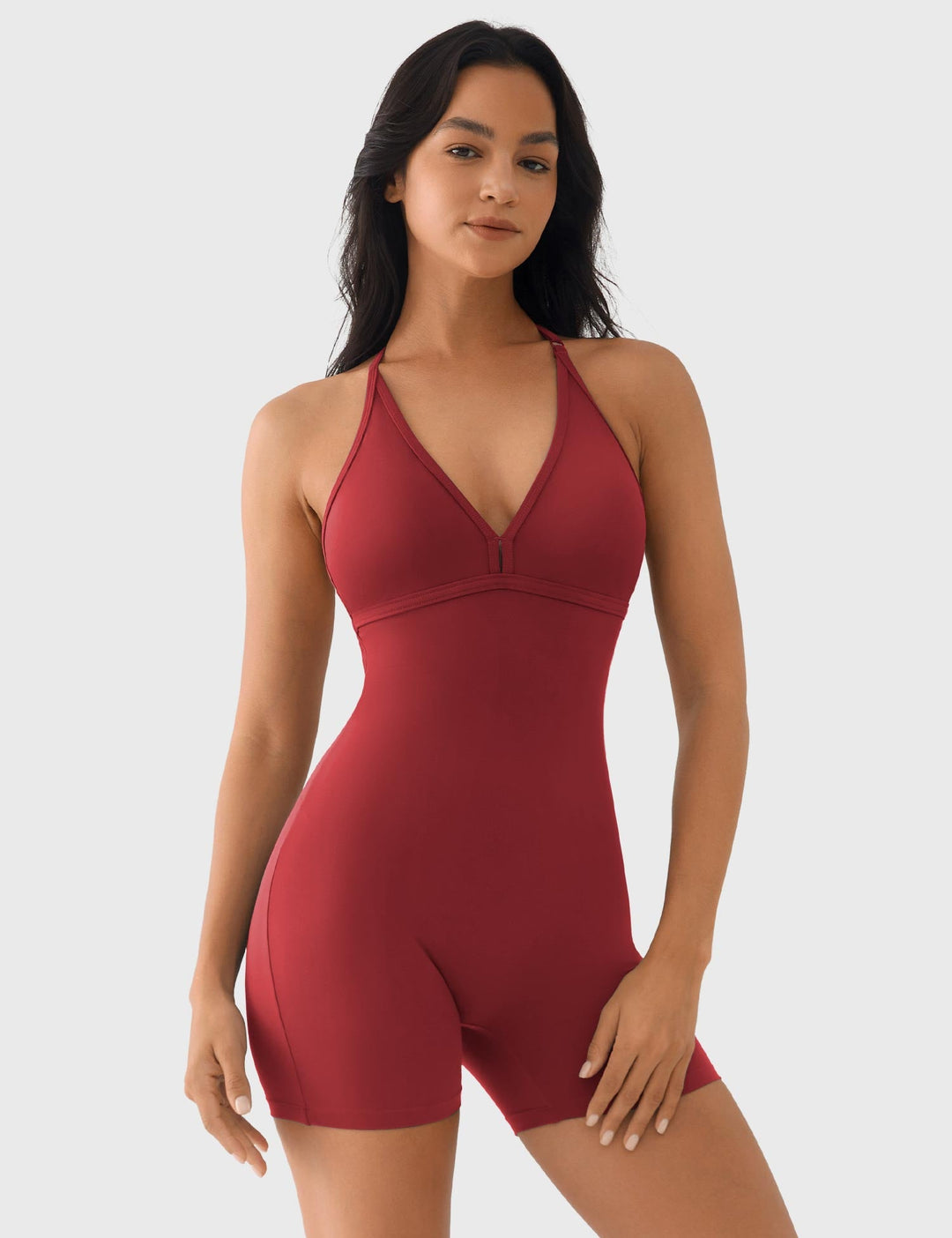 SerenityFit Halter Romper | V-Neck & Butt-Lifting Design for Confidence