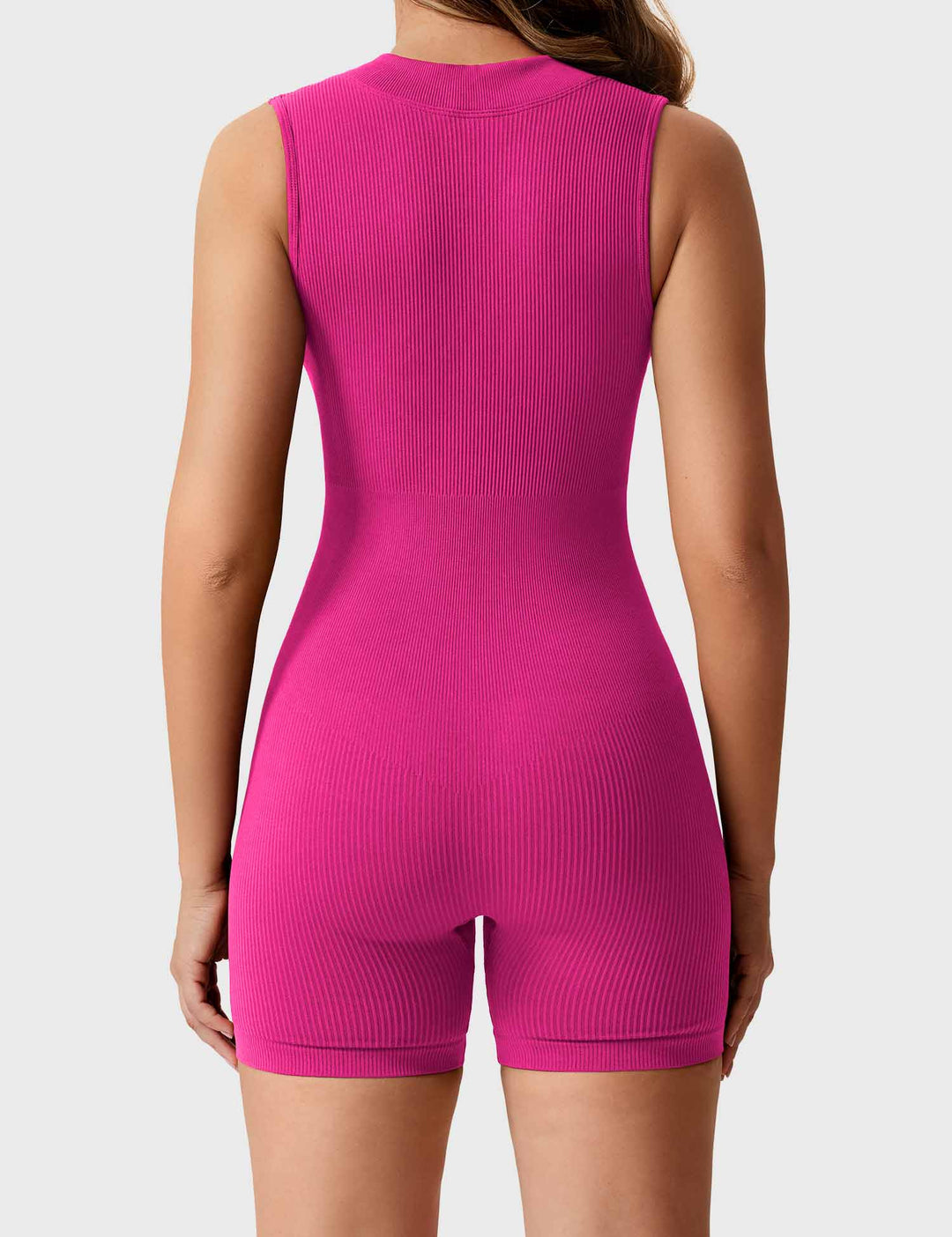 FitLuxe Ribbed Romper | Sleeveless Design & Half-Zip Collar for Style & Comfort