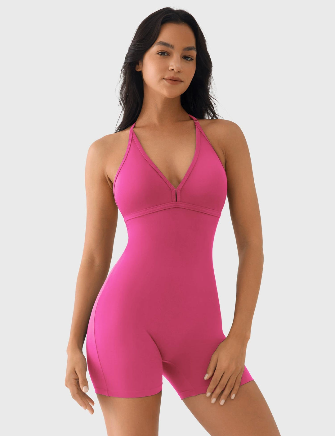 SerenityFit Halter Romper | V-Neck & Butt-Lifting Design for Confidence