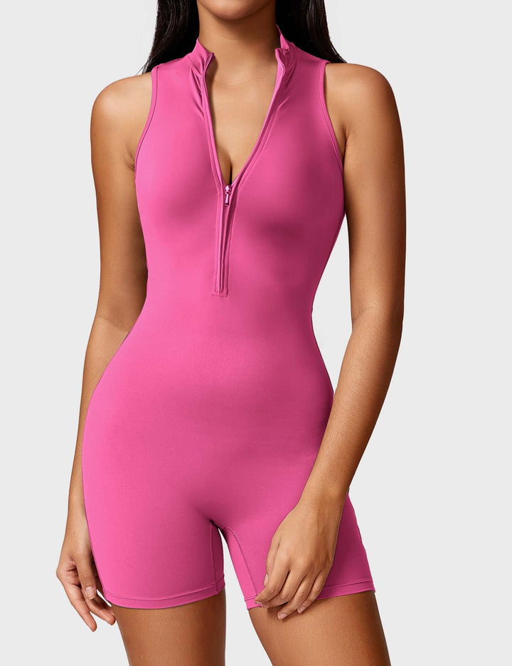 LuxeFit Sleeveless Jumpsuit | Half-Zip Mock Neck & Slim-Fit Design for Confidence