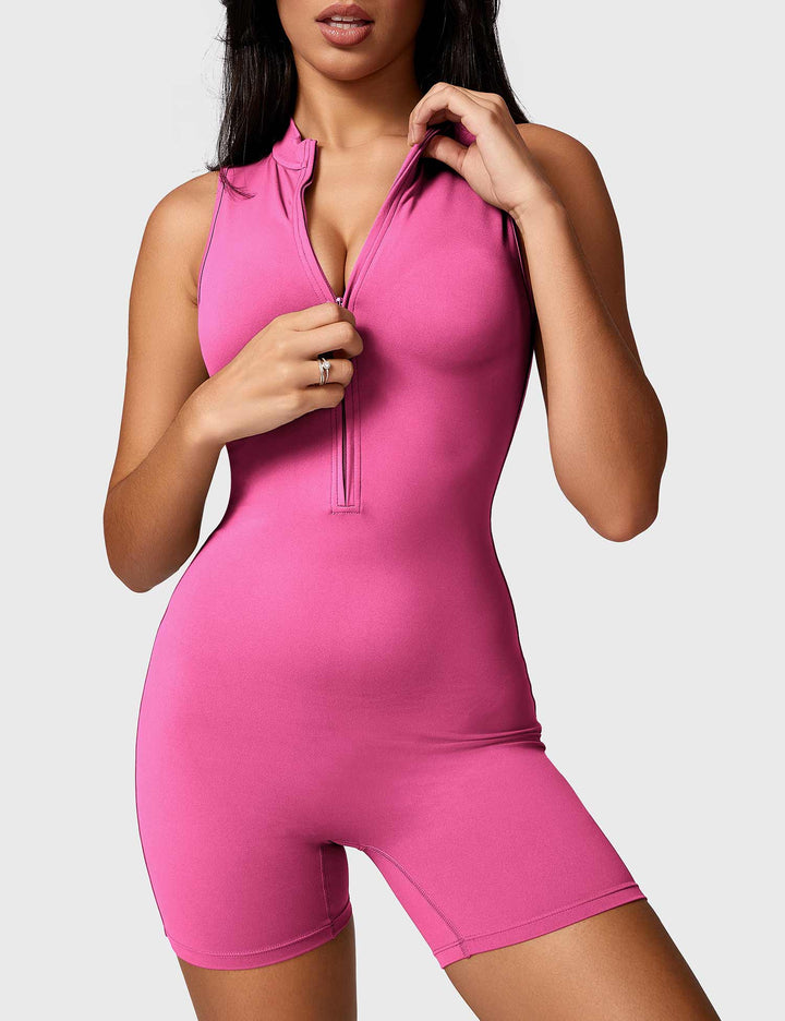 LuxeFit Sleeveless Jumpsuit | Half-Zip Mock Neck & Slim-Fit Design for Confidence