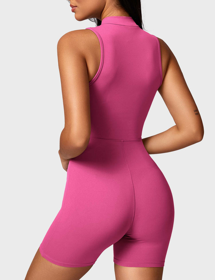 LuxeFit Sleeveless Jumpsuit | Half-Zip Mock Neck & Slim-Fit Design for Confidence