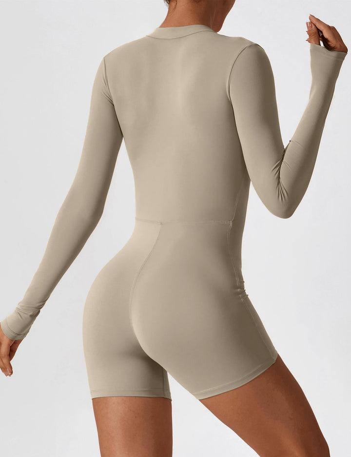 EliteFit Long Sleeve Romper | Half-Zip Stand Collar &amp; Anti-Slip Cuffs for Confidence