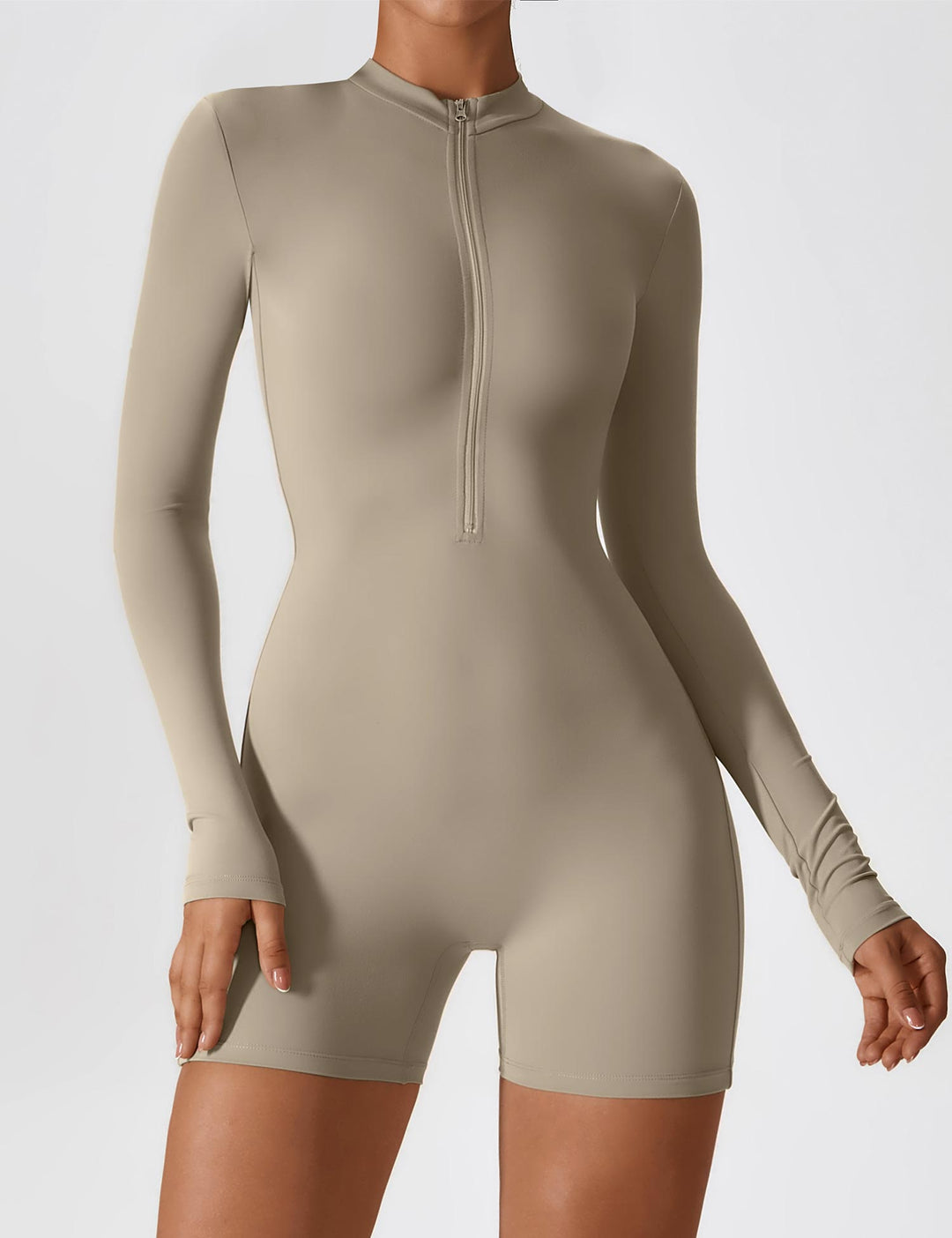 EliteFit Long Sleeve Romper | Half-Zip Stand Collar &amp; Anti-Slip Cuffs for Confidence