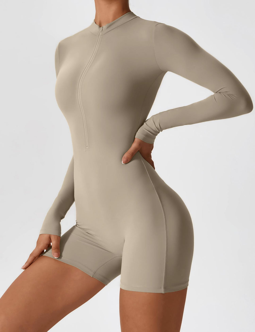 EliteFit Long Sleeve Romper | Half-Zip Stand Collar &amp; Anti-Slip Cuffs for Confidence