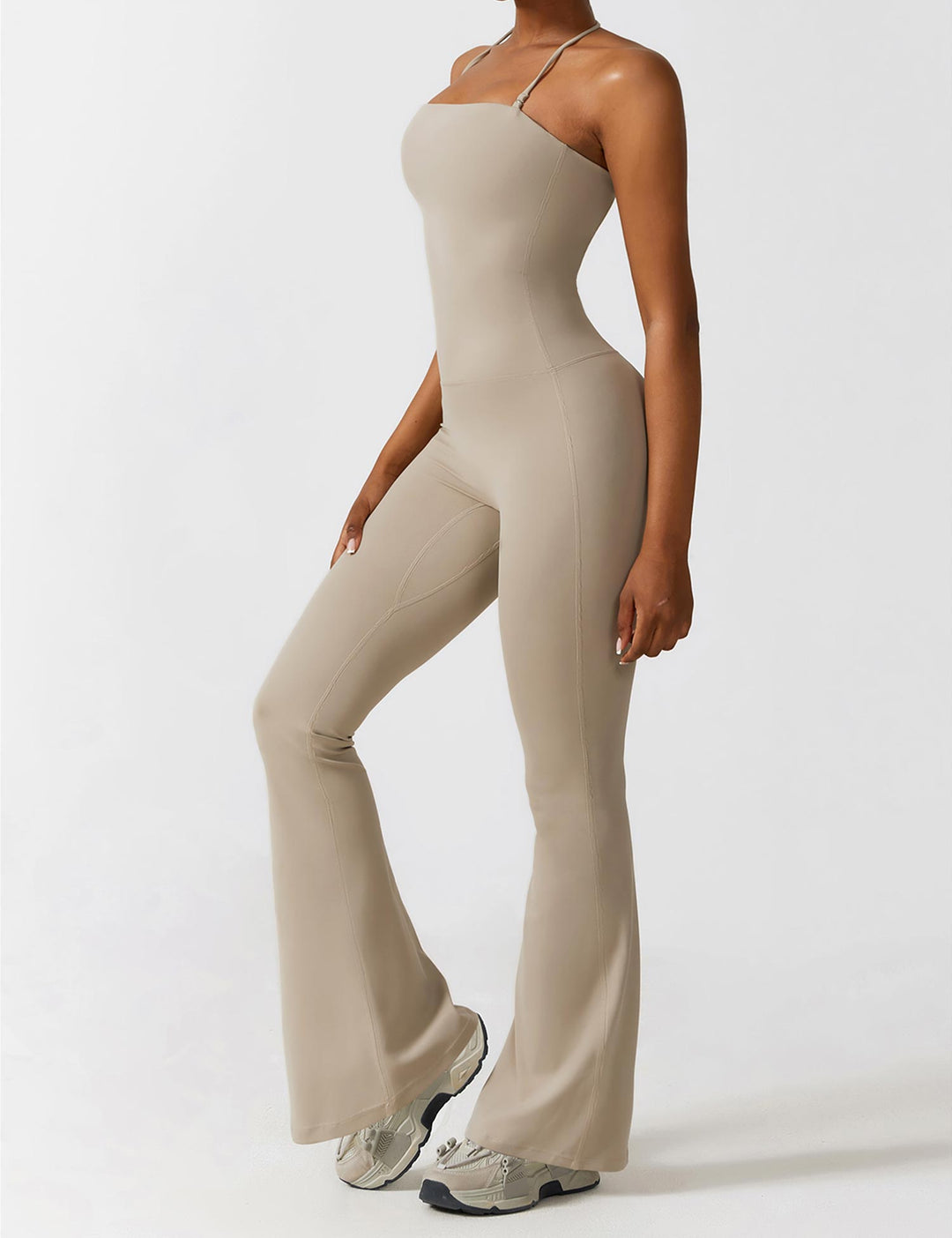 Celeste – Convertible Halter Jumpsuit with Removable Straps, Flared Pants