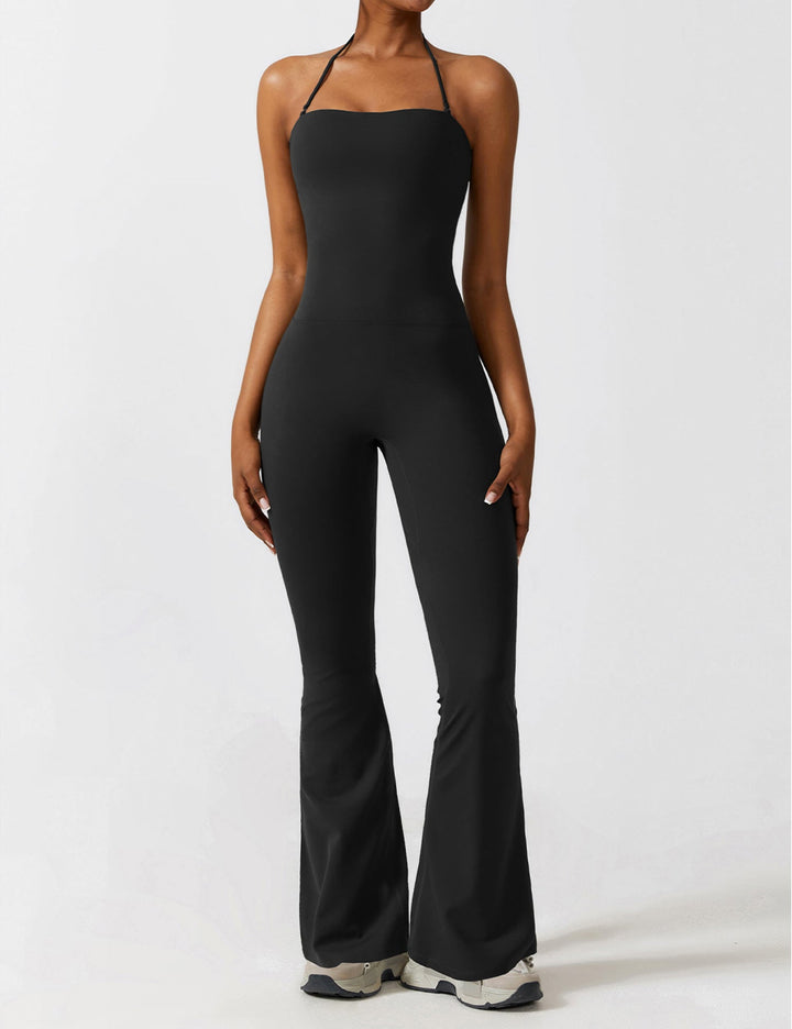 Celeste – Convertible Halter Jumpsuit with Removable Straps, Flared Pants