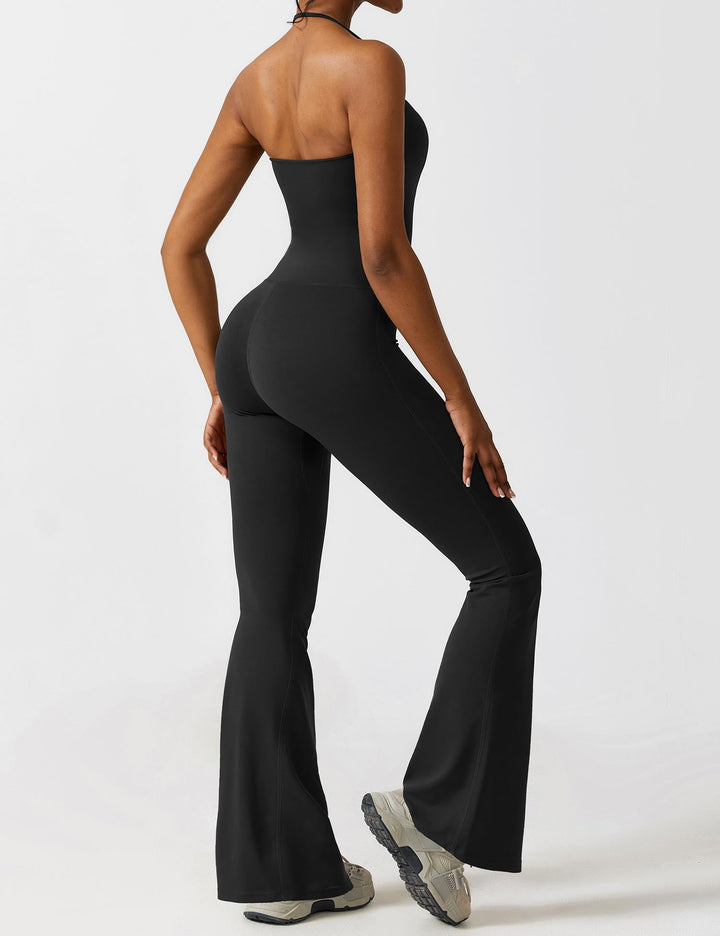 Celeste – Convertible Halter Jumpsuit with Removable Straps, Flared Pants