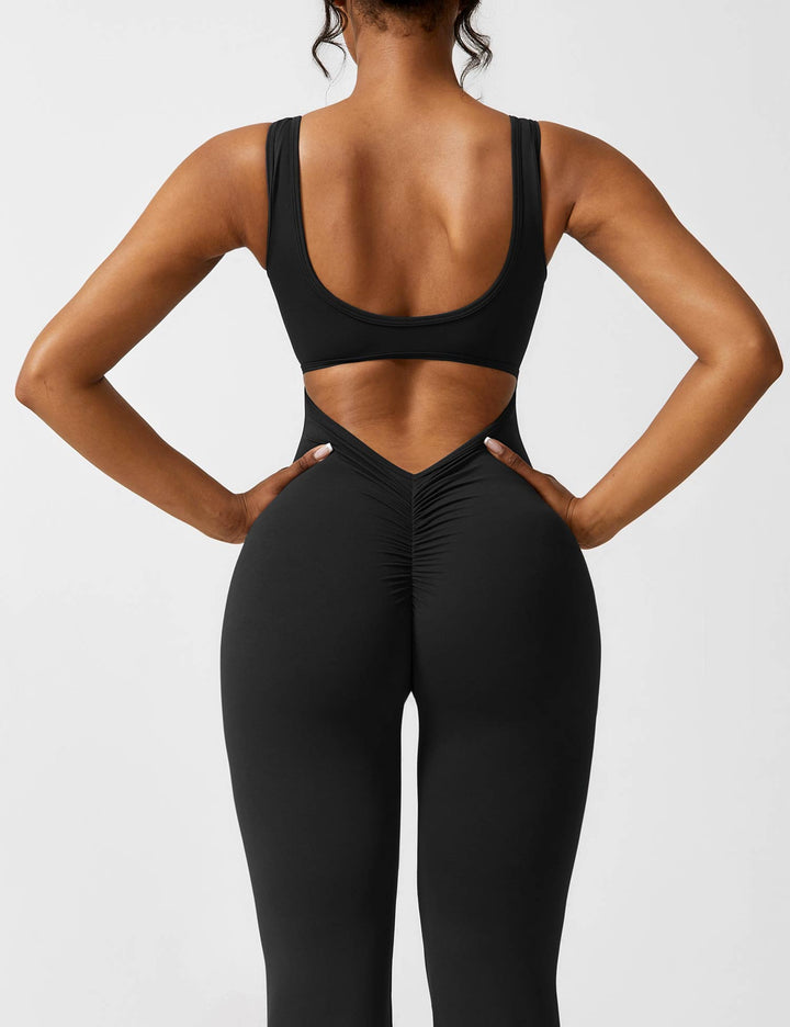 LIVIA – Flared Open-Back Jumpsuit with Scrunch Butt