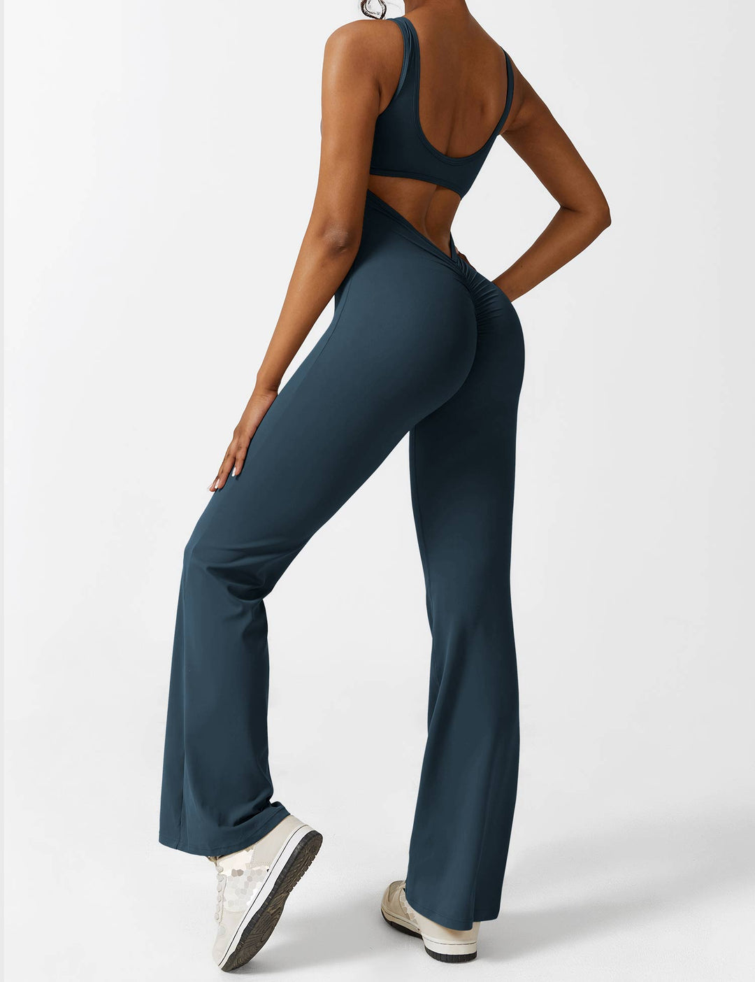 LIVIA – Flared Open-Back Jumpsuit with Scrunch Butt